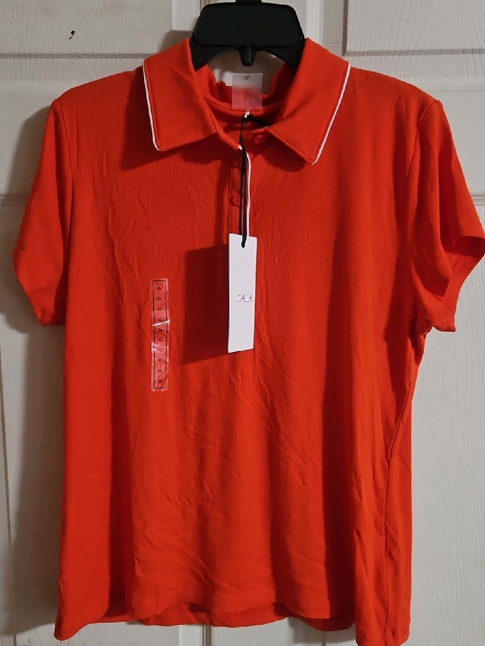 CALIA Women's Golf Rib Short Sleeve Polo: FRESH RED: NEW WITH TAGS: SIZE XL